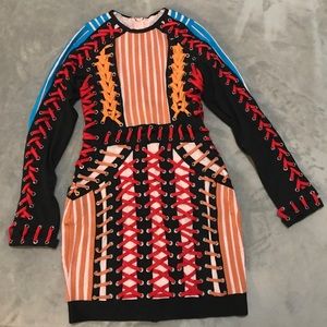 Orange, red, blue, black strappy bandage dress